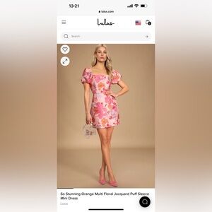 Lulus pink/orange puff sleeve dress. Small. Worn once